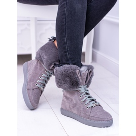 Gray Suede Booties Lu Boo Timberki with fur grey 1