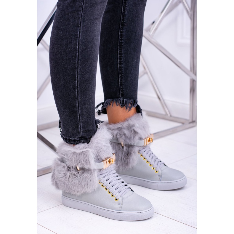 Lu Boo Gray Boots with Natural Gisele Fur grey 1