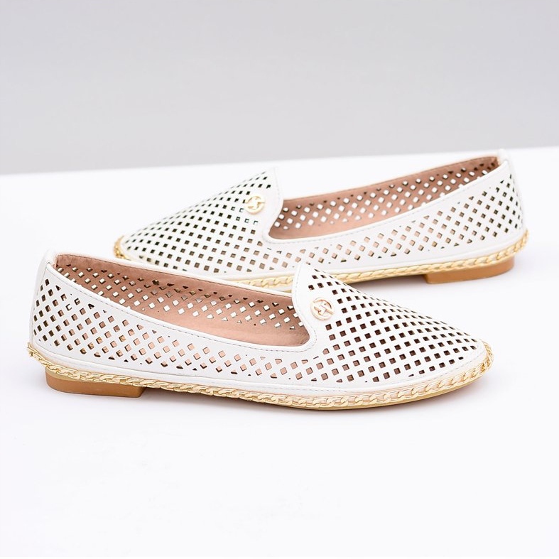 Lu Boo | White Lordsy Stylish Openwork Ballerinas 1