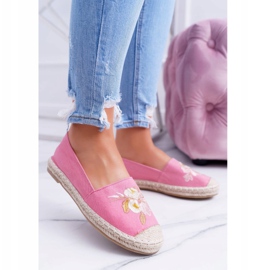 Fabric Pink Women's Espadrilles Slip On Flowers Wild 2