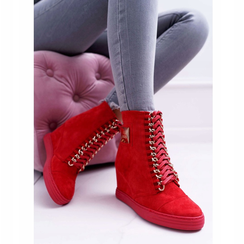Women's Sneakers Lu Boo With Chains Suede Red Monica 1