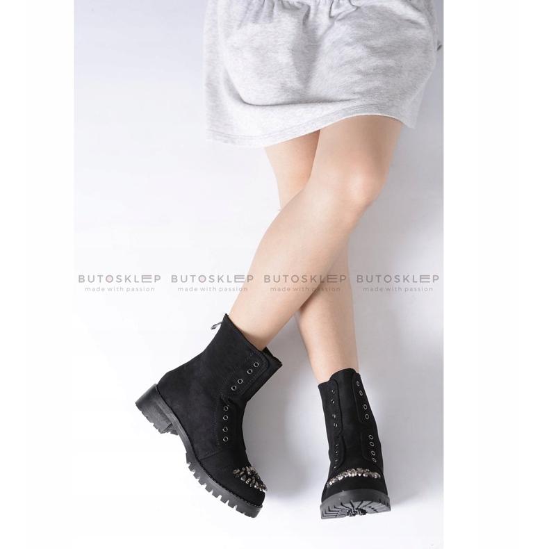 Lu Boo Black Children's Ankle Boots with Cubic Zirconia Suede LittleCarrie 2