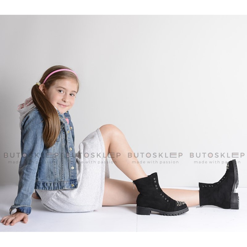 Lu Boo Black Children's Ankle Boots with Cubic Zirconia Suede LittleCarrie 1