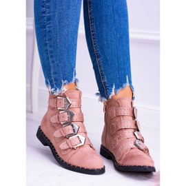 Lu Boo Pink Boots Virginia Rock Star Rivets Buckles Suede 2