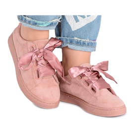 BUGO Pink Suede Women's Sneakers Ribbons 1