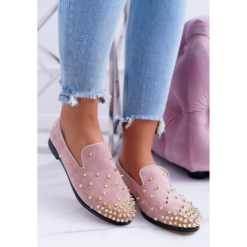 Women's Ballerinas Lu Boo Pink Suede Lords with Odessa studs 1