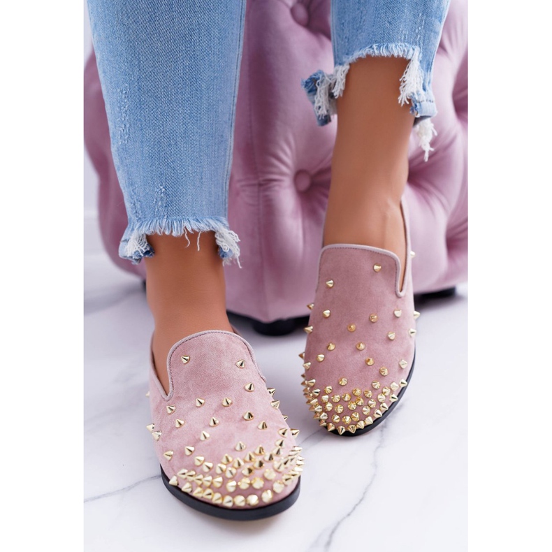 Women's Ballerinas Lu Boo Pink Suede Lords with Odessa studs 2