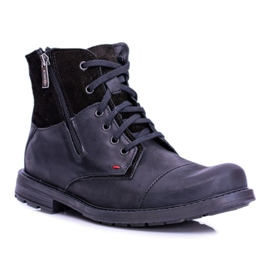 Men's Warm Leather Boots With Zippers Black KOMODO 871 1