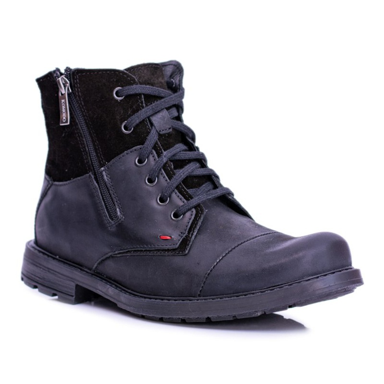 Men's Warm Leather Boots With Zippers Black KOMODO 871 1
