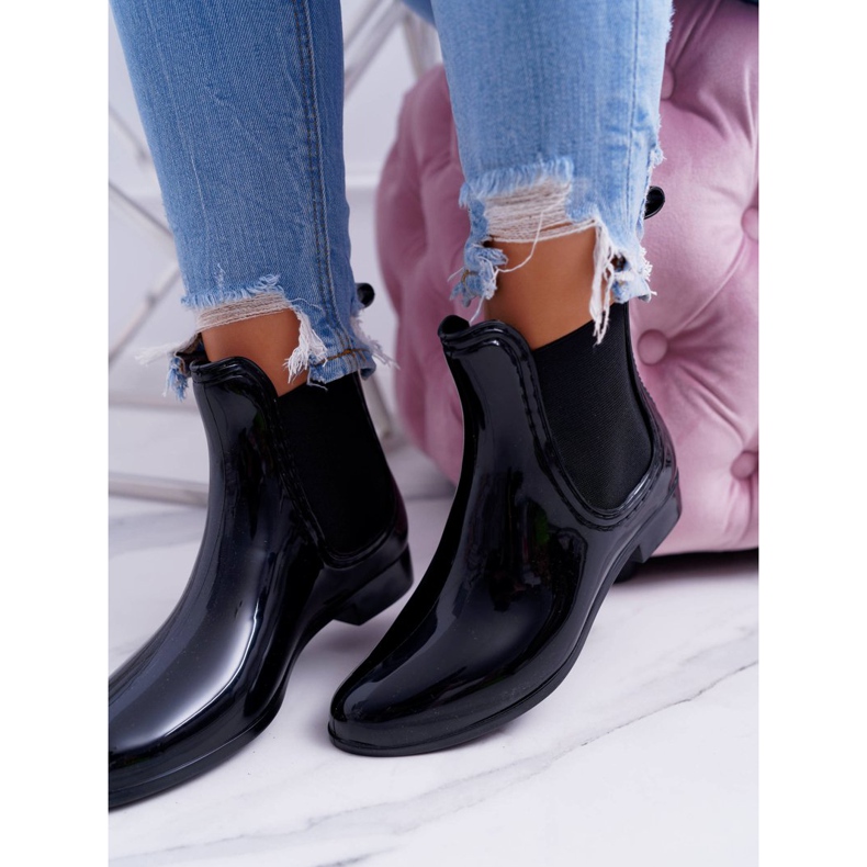 Women's Lacquered Black Slip-On Galoshes 2