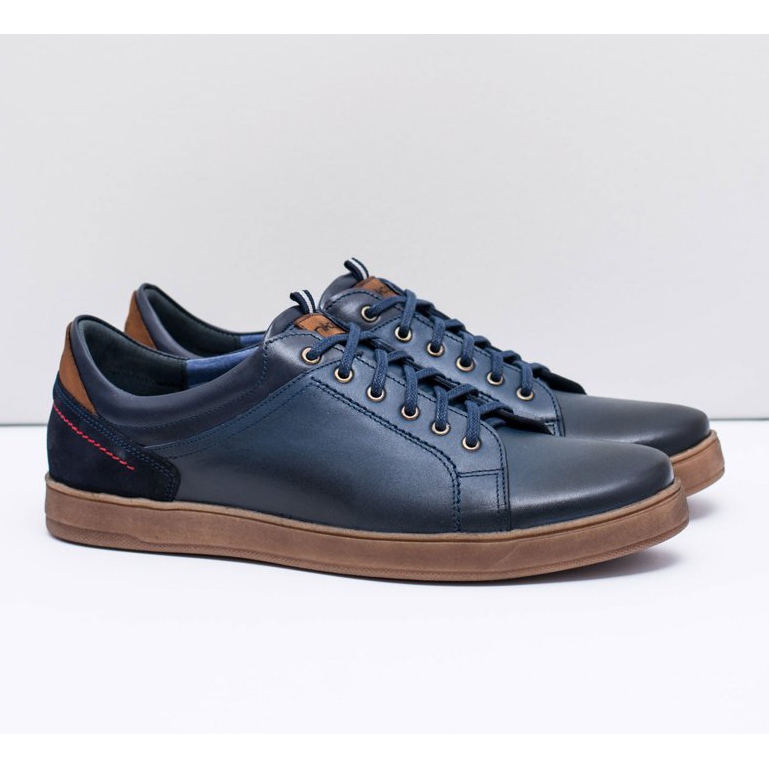 Navy Blue Leather Men's Sports Shoes Nikopol Design 2