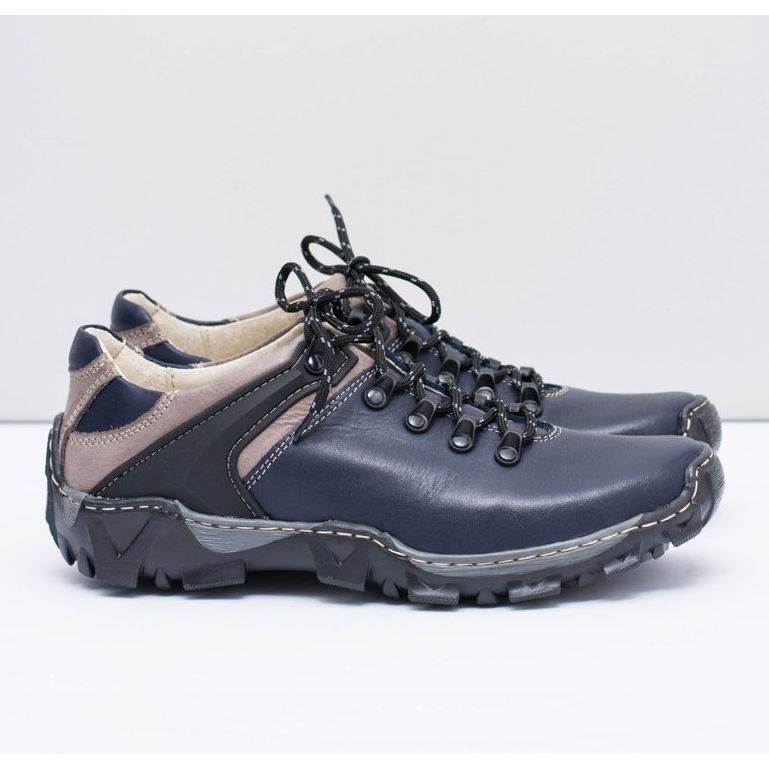 Bednarek Polish Shoes Men's Leather Trekking Shoes Filippo navy blue 2