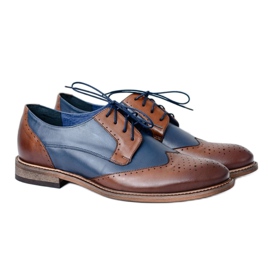 Nikopol Navy Blue Leather Men's Elegant Shoes Mortes brown 1