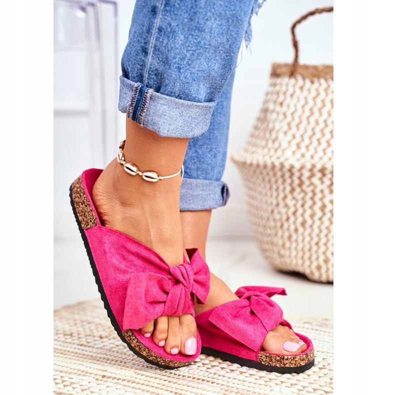 PS1 Women's Slippers On Cork Bows Wendy Fuchsia pink 2