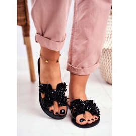 LU BOO Women's Slippers With Swallow Cubic Zirconia black 2