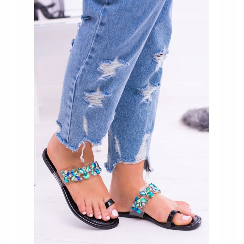 Lu Boo Elegant Black Sequins Tanut Slippers 2