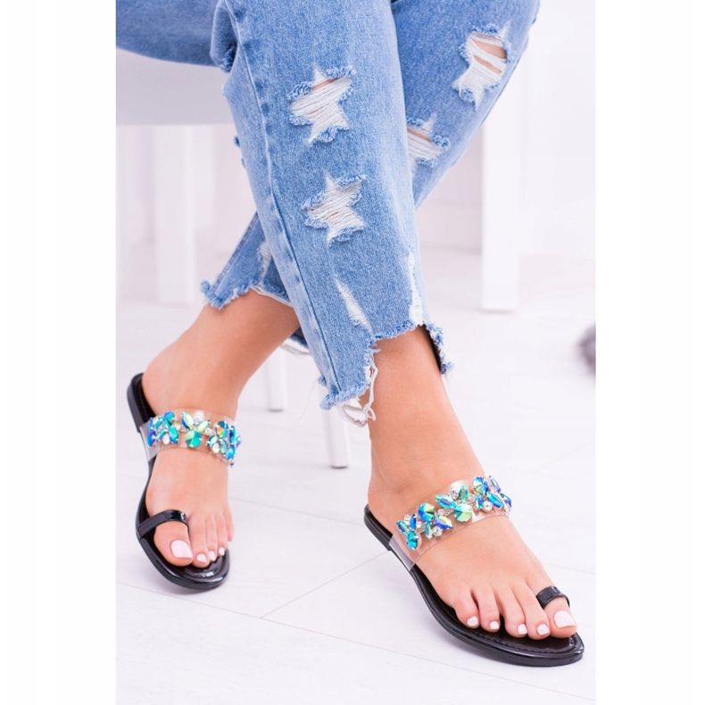 Lu Boo Elegant Black Sequins Tanut Slippers 1