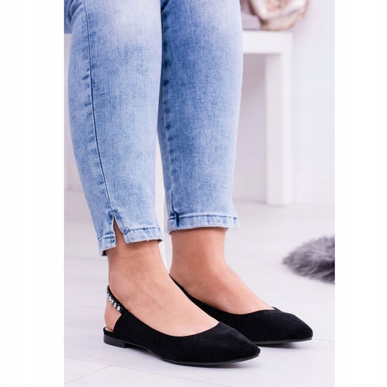 Lu Boo Black Suede Ballerinas in Szpitz Rhinestones Macron 1