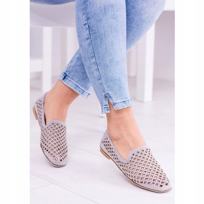 Lu Boo Gray Openwork Ballerinas Lordsy Studs Carmar grey 1