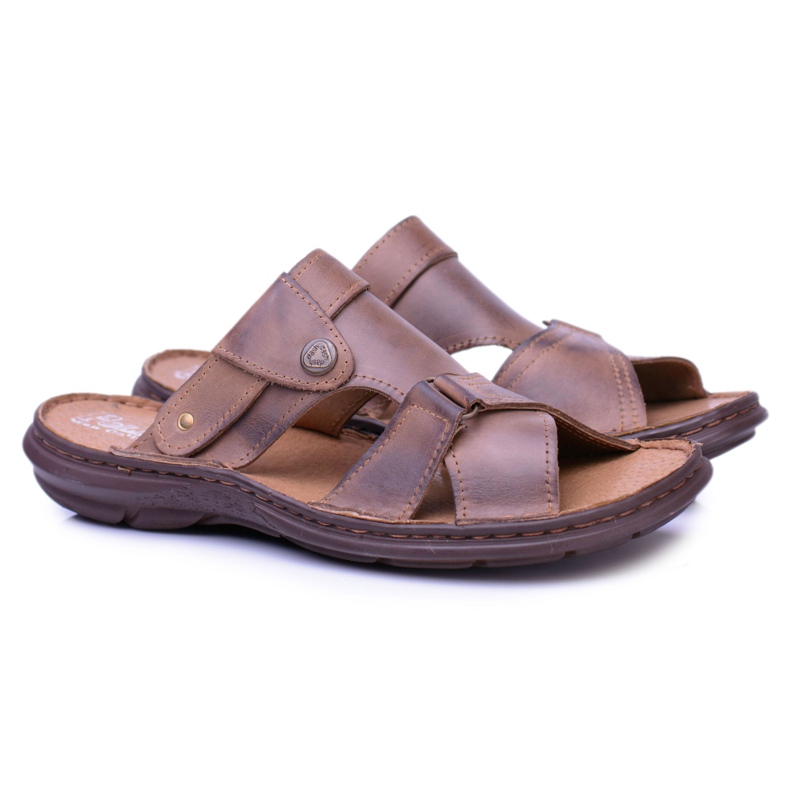 Polbut Leather Brown Men's Slippers Sandals Hideki 1
