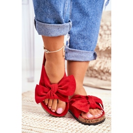 PS1 Women's Red Slippers On The Cork Bow Wendy 1