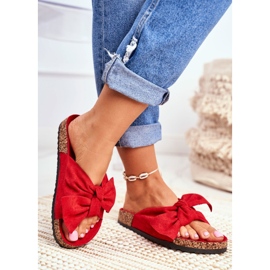 PS1 Women's Red Slippers On The Cork Bow Wendy 2