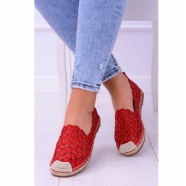 Lu Boo Women's Ballerinas Red Espadrilles Macarena Flowers 1