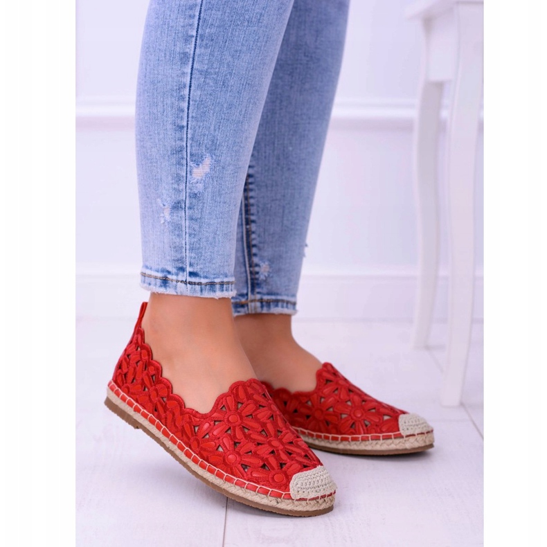 Lu Boo Women's Ballerinas Red Espadrilles Macarena Flowers 2