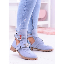 Lu Boo Blue Suede Cut Out Ankle Boots Rock Girl 2