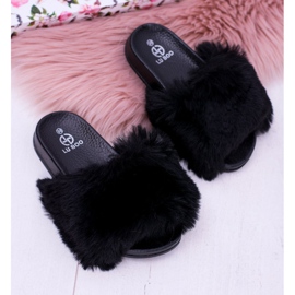 Lu Boo Children's Black Slippers With Fur Xxl Poly 1