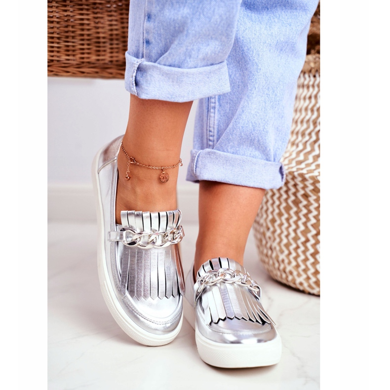 Women's Sneakers Slip On Lu Boo Mirrored Loafers With Nefrette Fringes grey 2