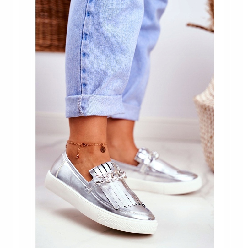 Women's Sneakers Slip On Lu Boo Mirrored Loafers With Nefrette Fringes grey 1