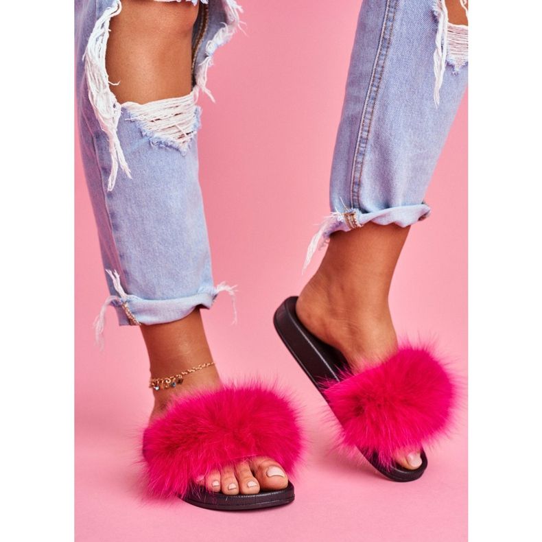 Women's Slippers with Natural Fur Fuchsia Naturis pink 1