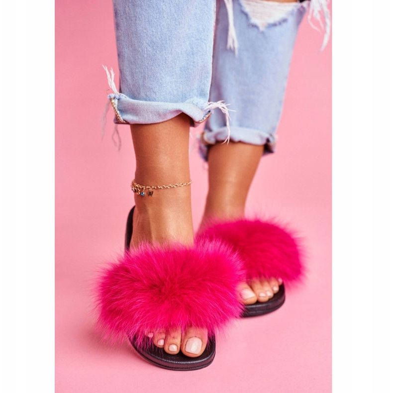 Women's Slippers with Natural Fur Fuchsia Naturis pink 2