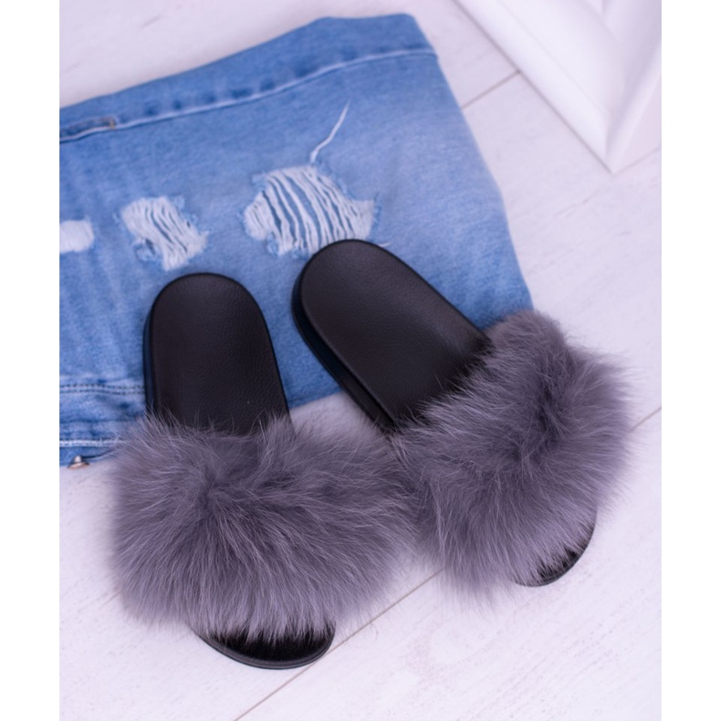 Women's Slippers with Natural Fur Gray Naturis grey 1