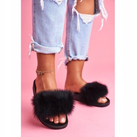 Women's Slippers with Natural Fur Black Naturis 1