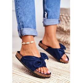 PS1 Women's Navy Blue Slippers With A Bow Wendy Cork 2 PS1 Women's Navy Blue Slippers With A Bow Wendy Cork 2