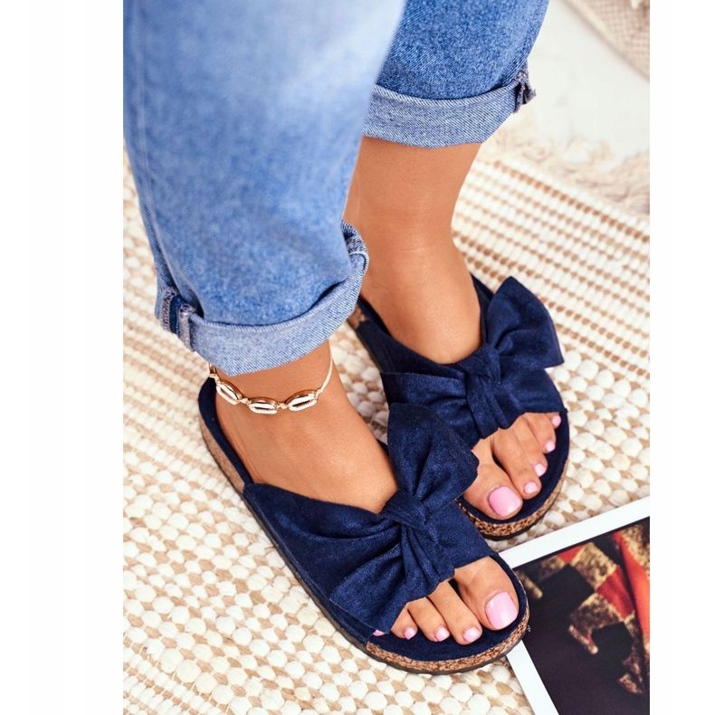 PS1 Women's Navy Blue Slippers With A Bow Wendy Cork 1 PS1 Women's Navy Blue Slippers With A Bow Wendy Cork 1