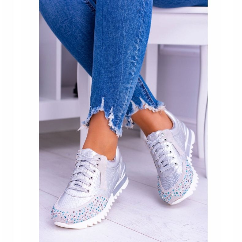 Silver Women's Sport Shoes With Sequins Lu Boo Infinitiale grey 1