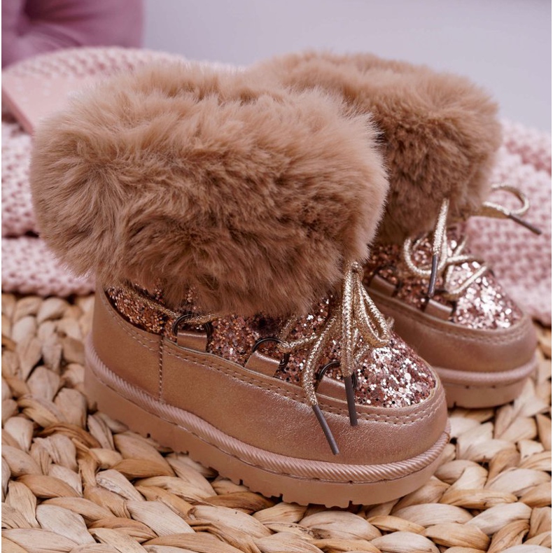 FRROCK Warm Children's Snow Boots With Champagne Crystal Fox Fur pink yellow 2 FRROCK Warm Children's Snow Boots With Champagne Crystal Fox Fur pink yellow 2
