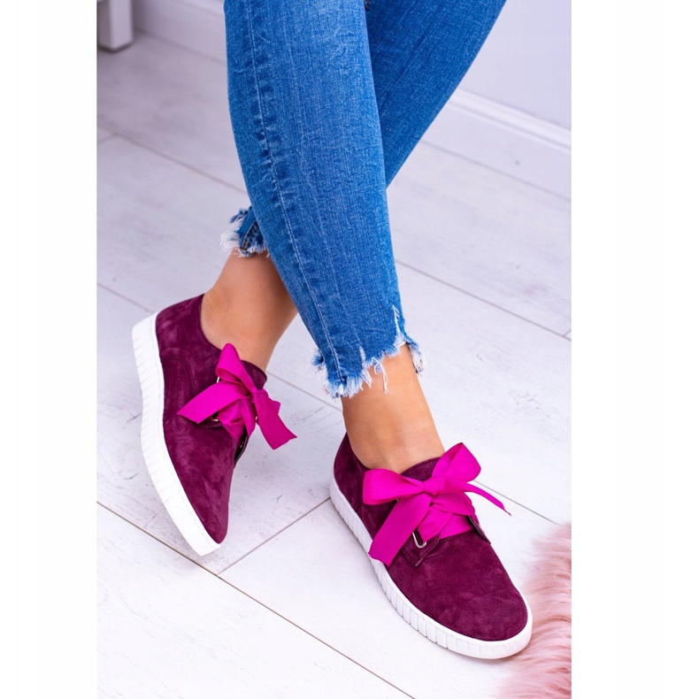 Butmil Maroon Leather Women's Loop Sneakers red 2