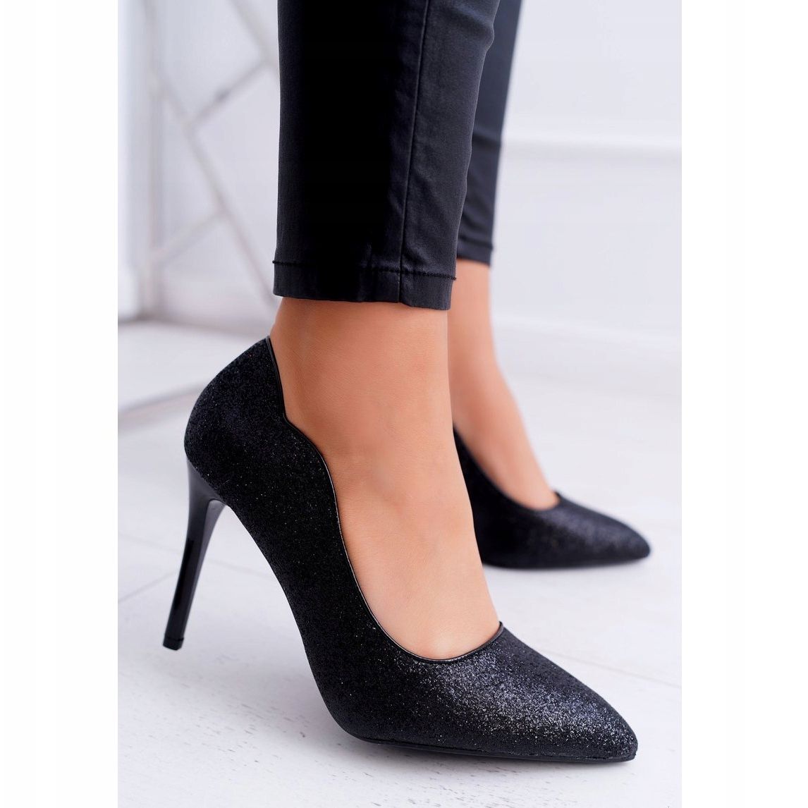 black glitter stilettos