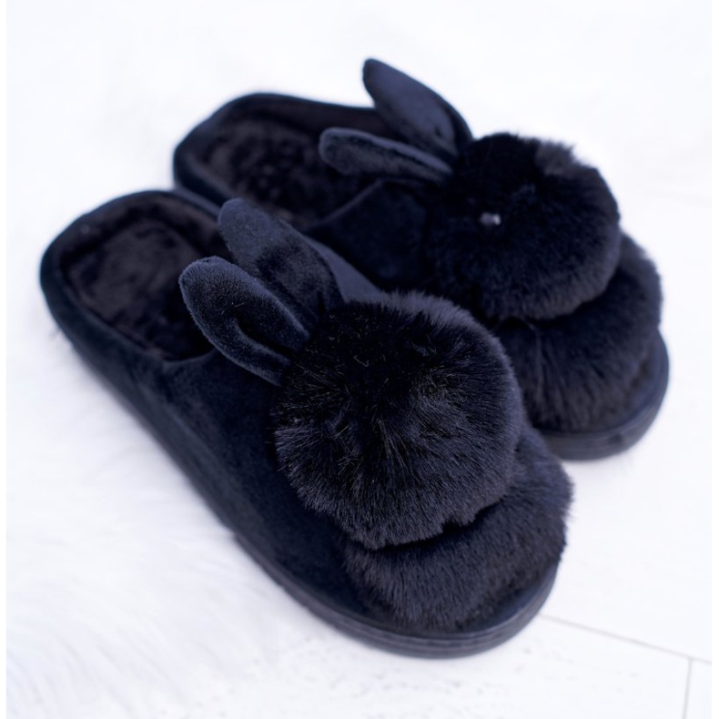 Women's Classic Slippers With A Rabbit Black Howi 1