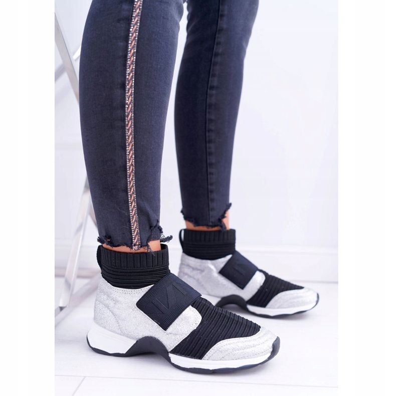 Women's Sport Shoes Lu Boo With Sock Silver Glitter Phantom black grey multicolored 2