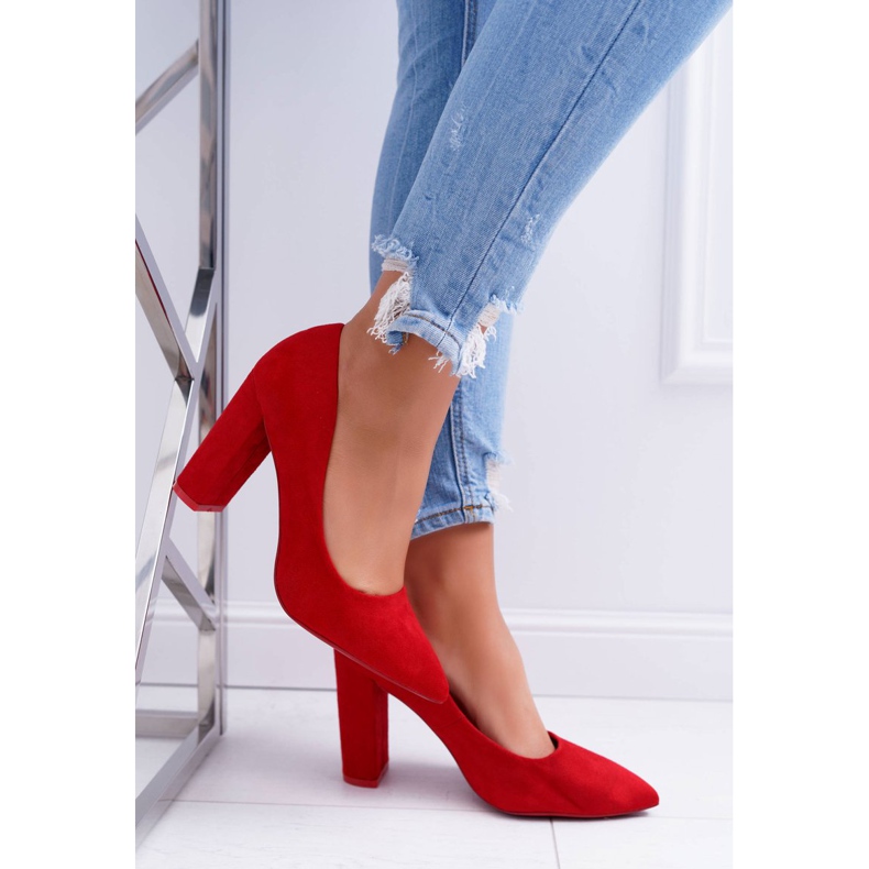 SEA Women's Pumps On A Heel Suede Red Strawberry 2