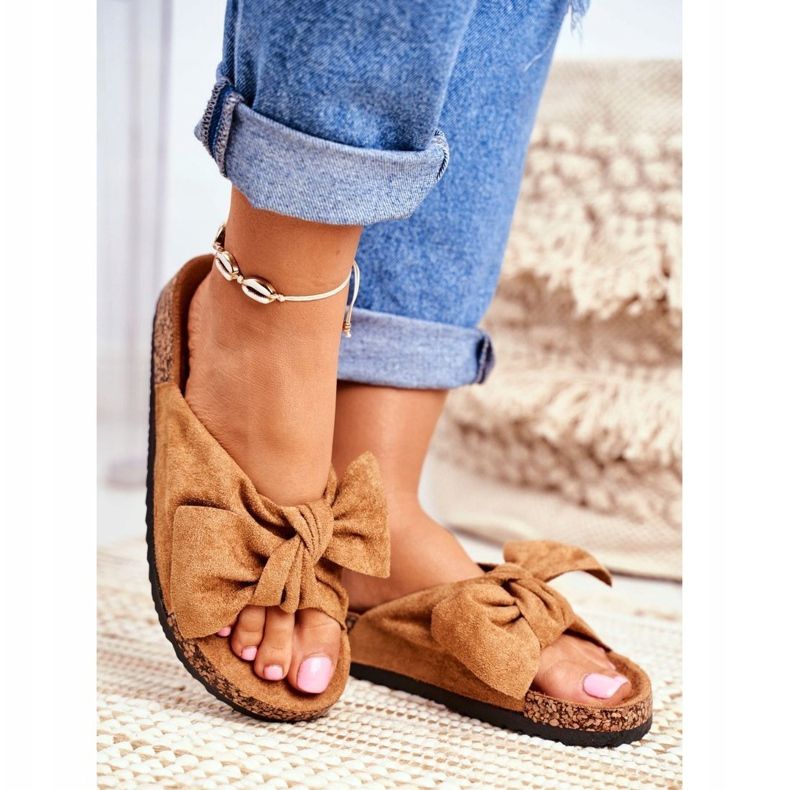 PS1 Women's Brown Slippers With A Bow Wendy Cork 1