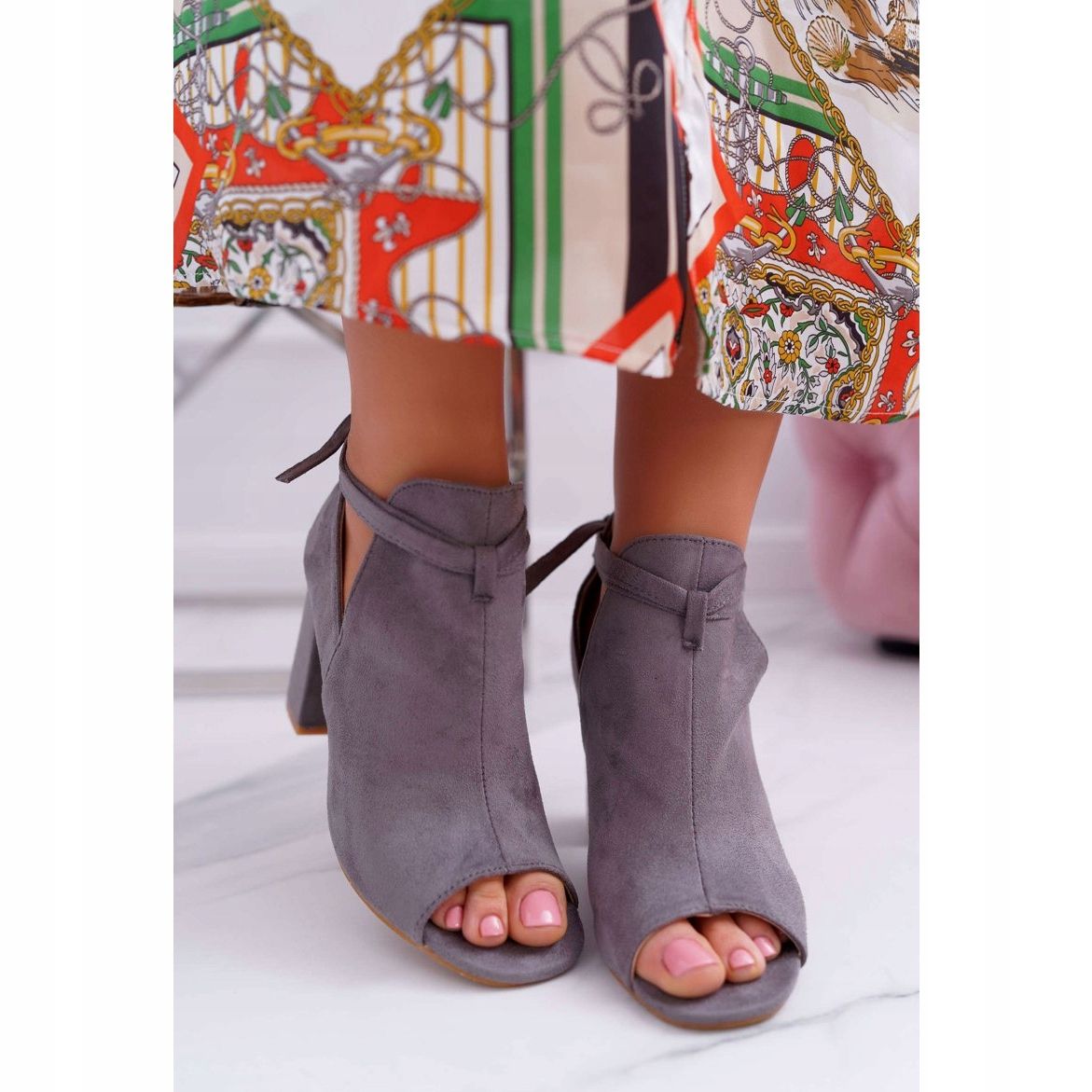 Grey booties open toe hot sale