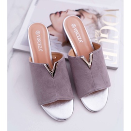 Vinceza Women's Classic Elegant Slippers On A Block Gray Demea grey 1