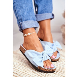 BUGO Women's Blue Slippers On The Cork Bow Wendy 1
