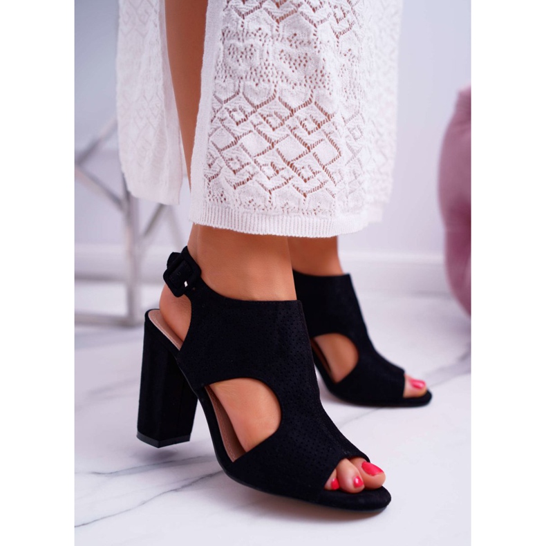 HAN Women's Sandals On a Heel Open Suede Black HiBaby 1